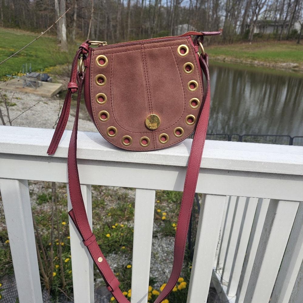 See by Chloe Kriss Shoulder Bag Crossbody Suede Leather Pink Cranberry Purse